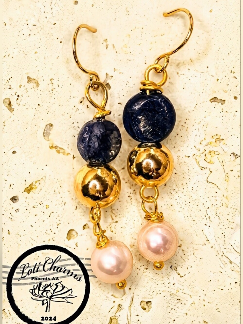 Trendy Kyanite & Freshwater Pearl In Gold Plated Earrings
